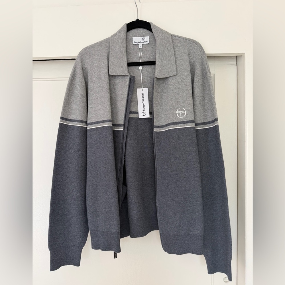 Sergio Tacchini  Mens Nostra Jacket. Two-Tone Gray Zip-Up Sweater Xl